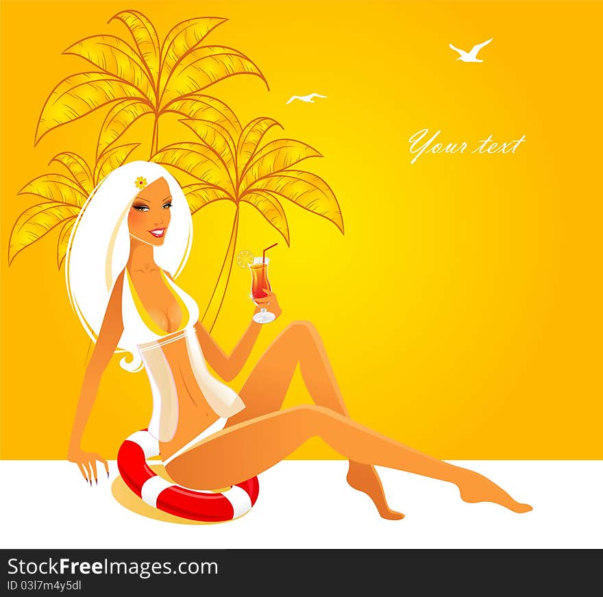 Vector illustration of Summwer back with woman