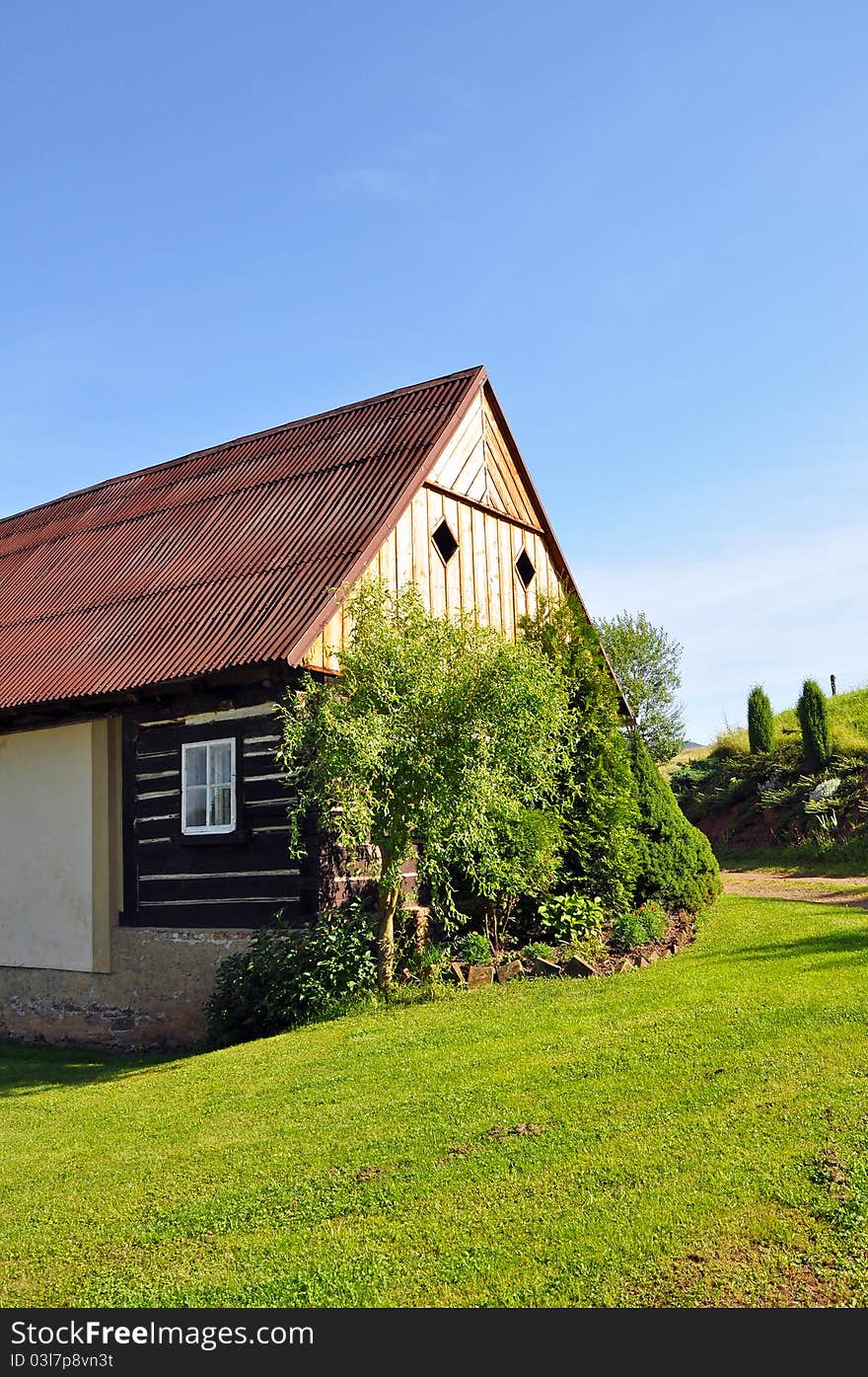 Beautiful historic log house during the sunny day.