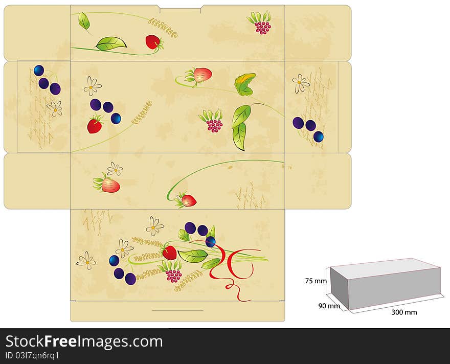 Template for box with flowers and berry