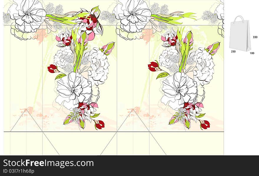 Template for bag with a lot of flowers. Template for bag with a lot of flowers