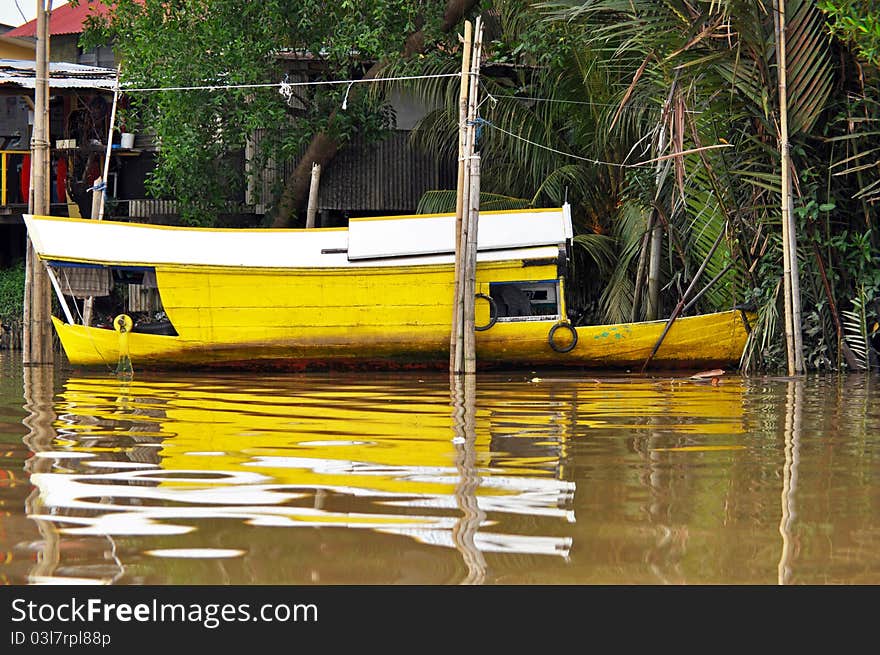 Local boat on the River in Kuching, Borneo.