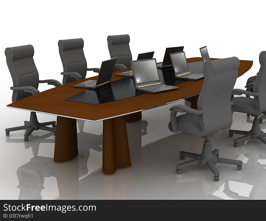 Table for negotiations on a white background