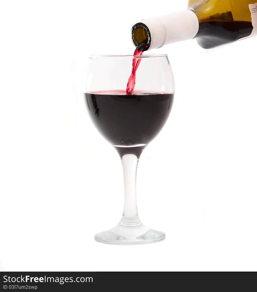 Bottle and a glass of wine on a white background