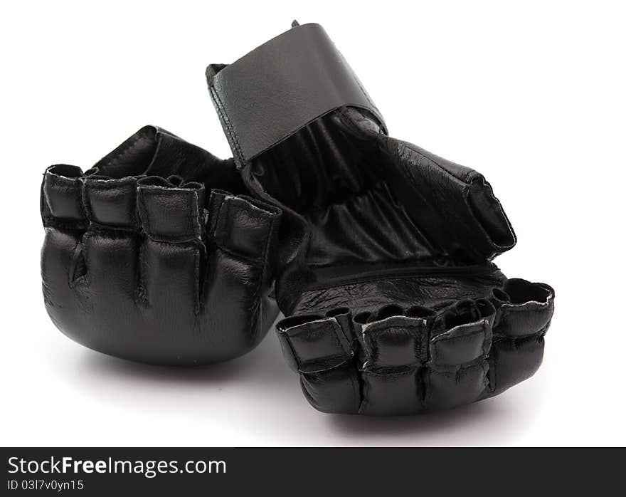 Black boxing gloves on white background