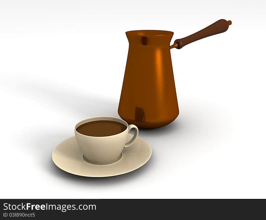 Cezve with a cup of coffee 3d