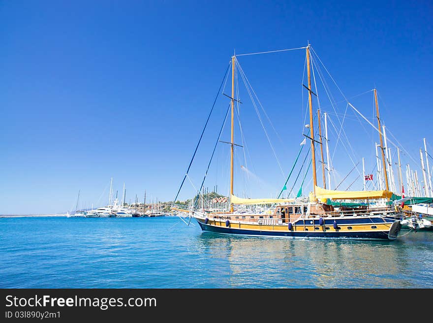 Splendid yachts at coast Aegean sea.