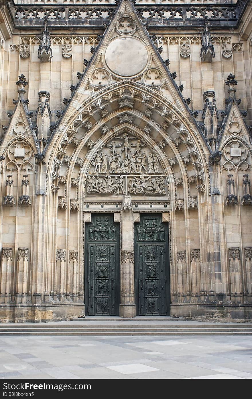 Part of the fasade with doors of the  St. Vitus Cathedral, in Prague, Czech Republic.  . Part of the fasade with doors of the  St. Vitus Cathedral, in Prague, Czech Republic.