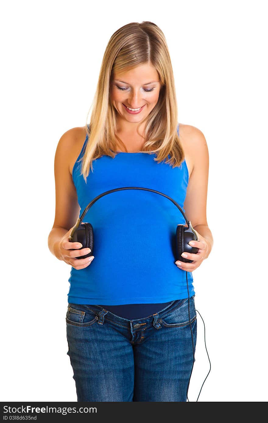 Pregnant Woman With Headphones