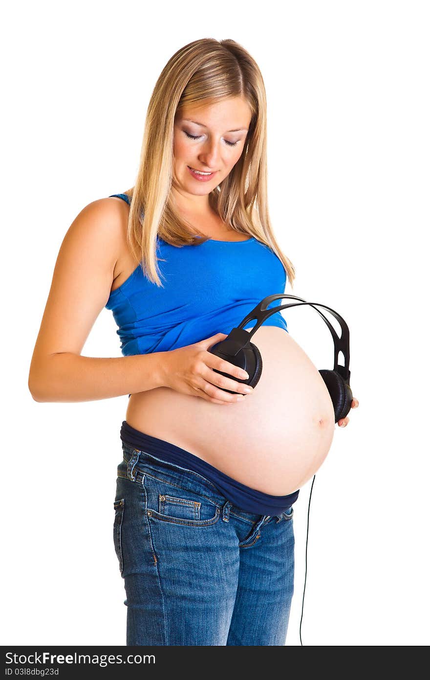 Pregnant Woman With Headphones