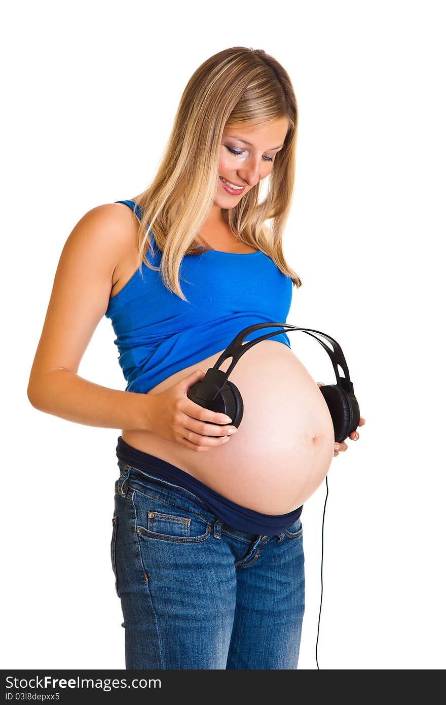 Pregnant Woman With Headphones