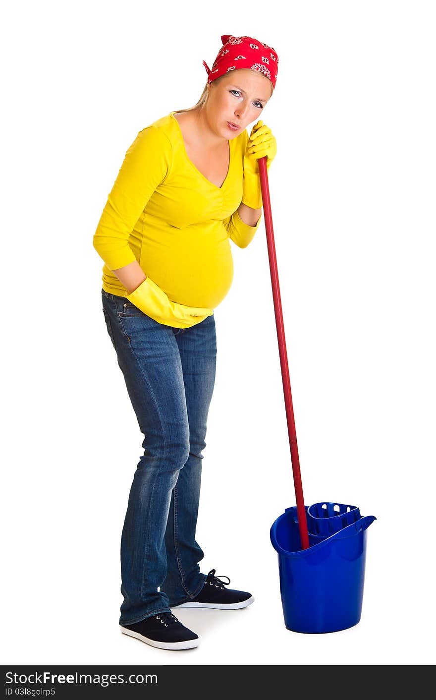 Tired Pregnant Woman Cleaning