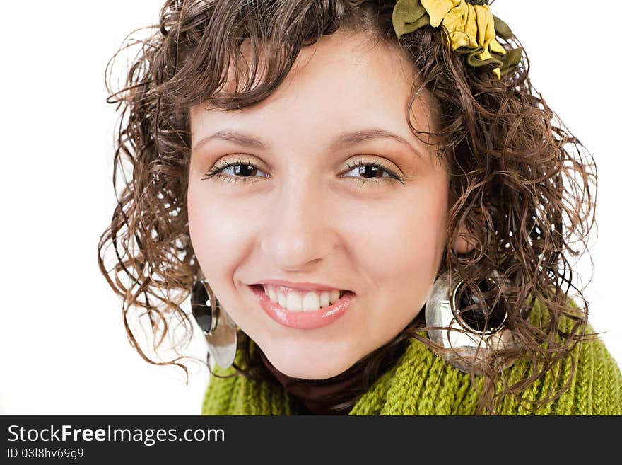 The beautiful girl on a white background