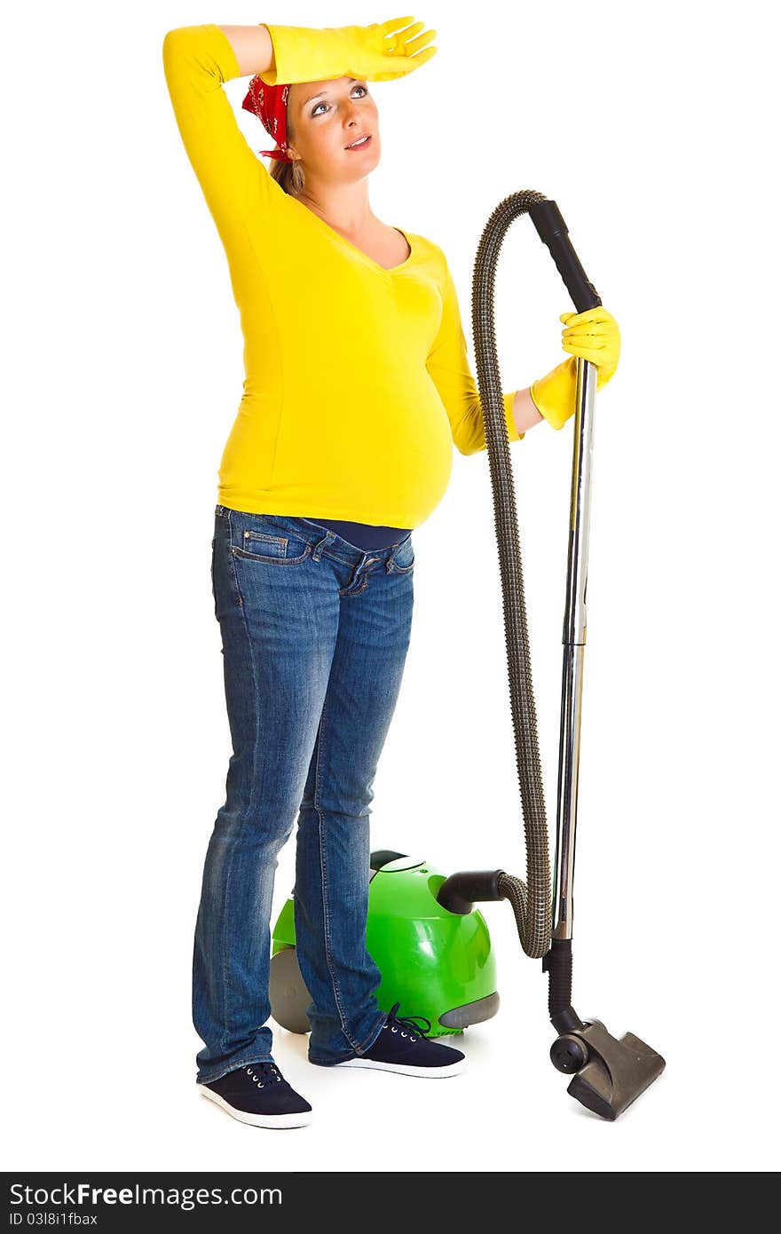 Pregnant Woman Clean With Vacuum