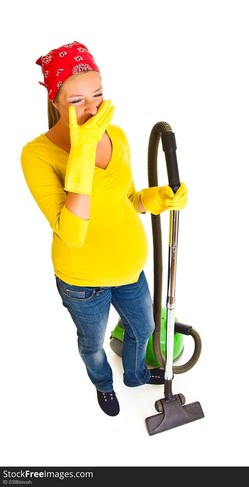 Pregnant Woman Clean With Vacuum