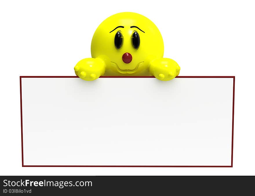 The little man ridiculous with a publicity board on a white background