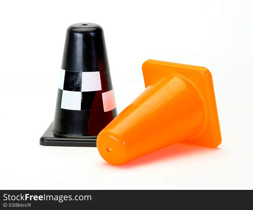 Orange and black Traffic cones isolated on white background