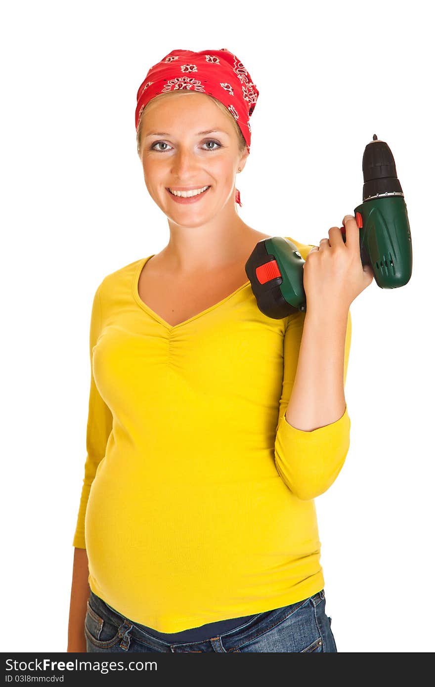 Pregnant woman with powertools