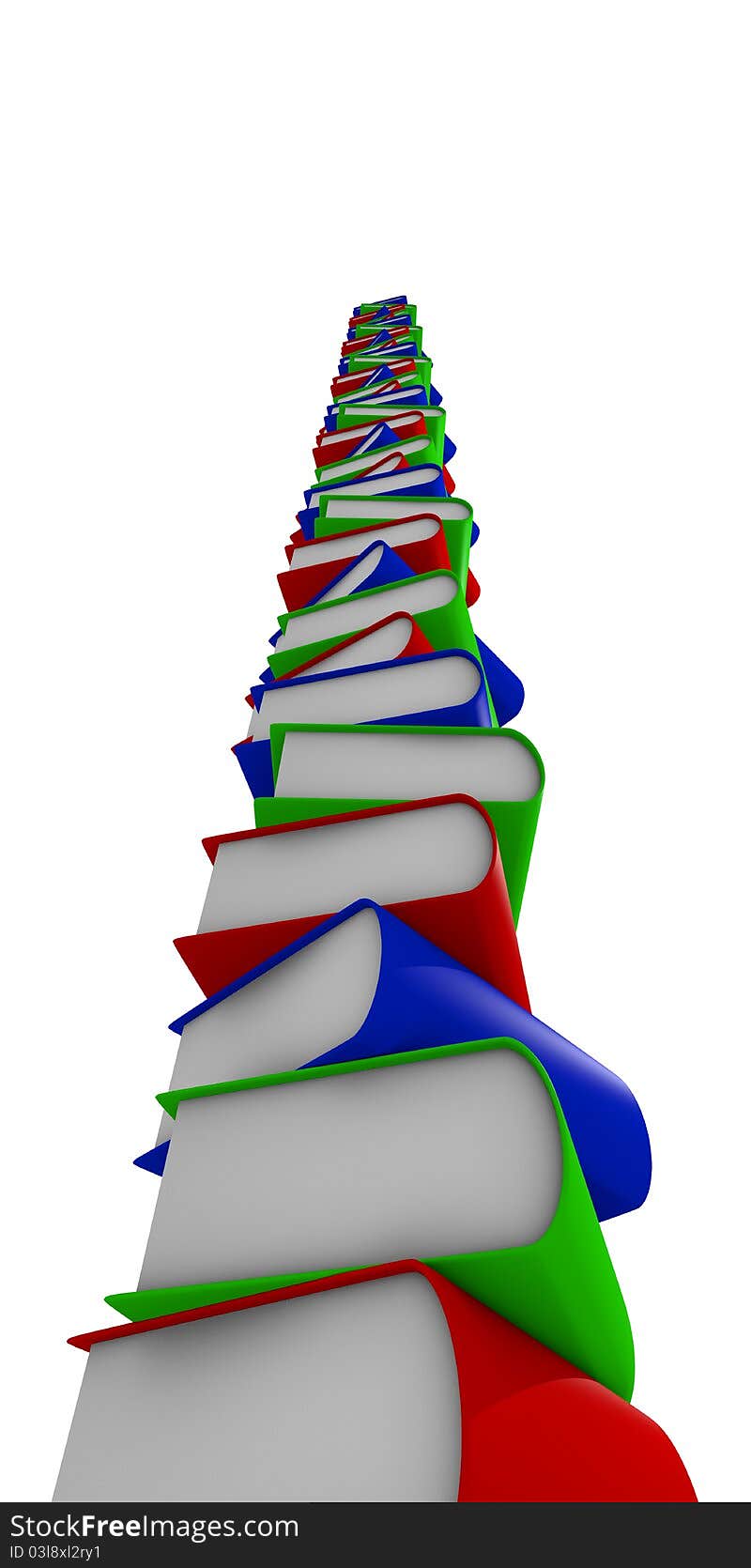 An illustration of a very high stack of books seen from below. An illustration of a very high stack of books seen from below.