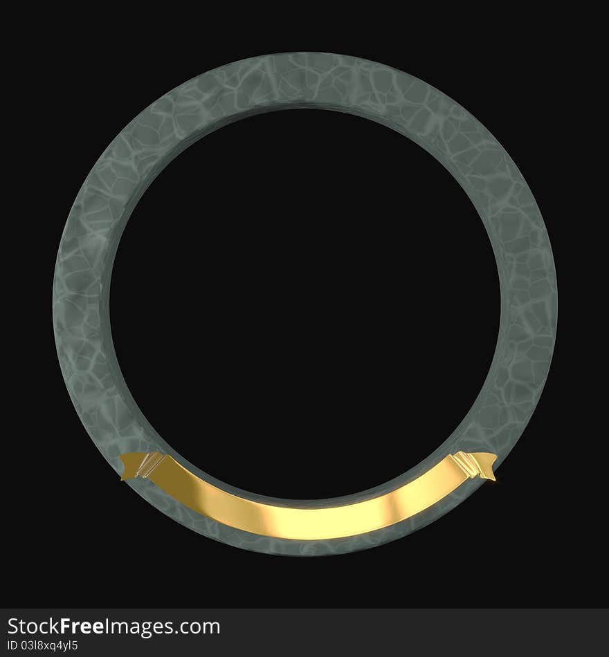 Logo illustration consisting of a stone circle with a golden ribbon. The ribbon is empty to allow for customized contents.