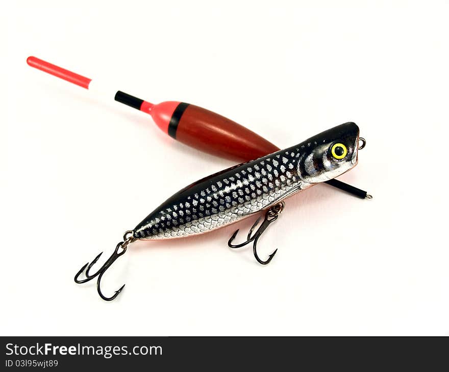 Fishing float with a crank on a white background. Fishing float with a crank on a white background