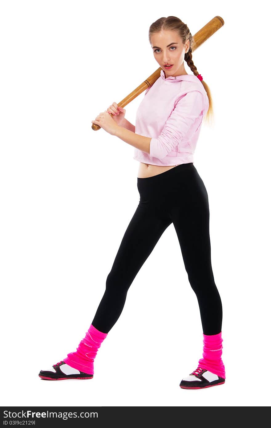 Pretty lady with a baseball bat