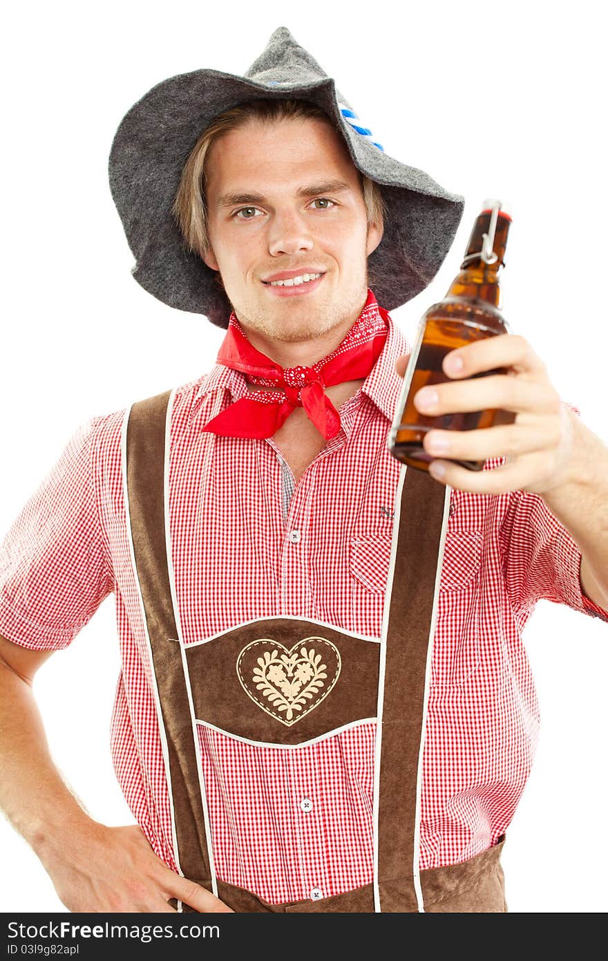 Is holding a beer in a camera. Is holding a beer in a camera