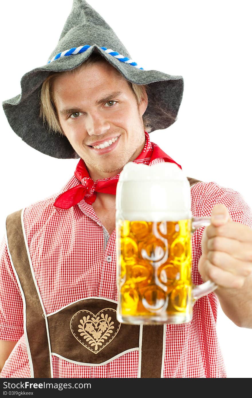 Of a bavarian man with beer. Of a bavarian man with beer