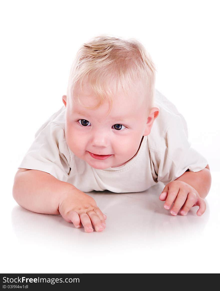 Cute little boy on a white background