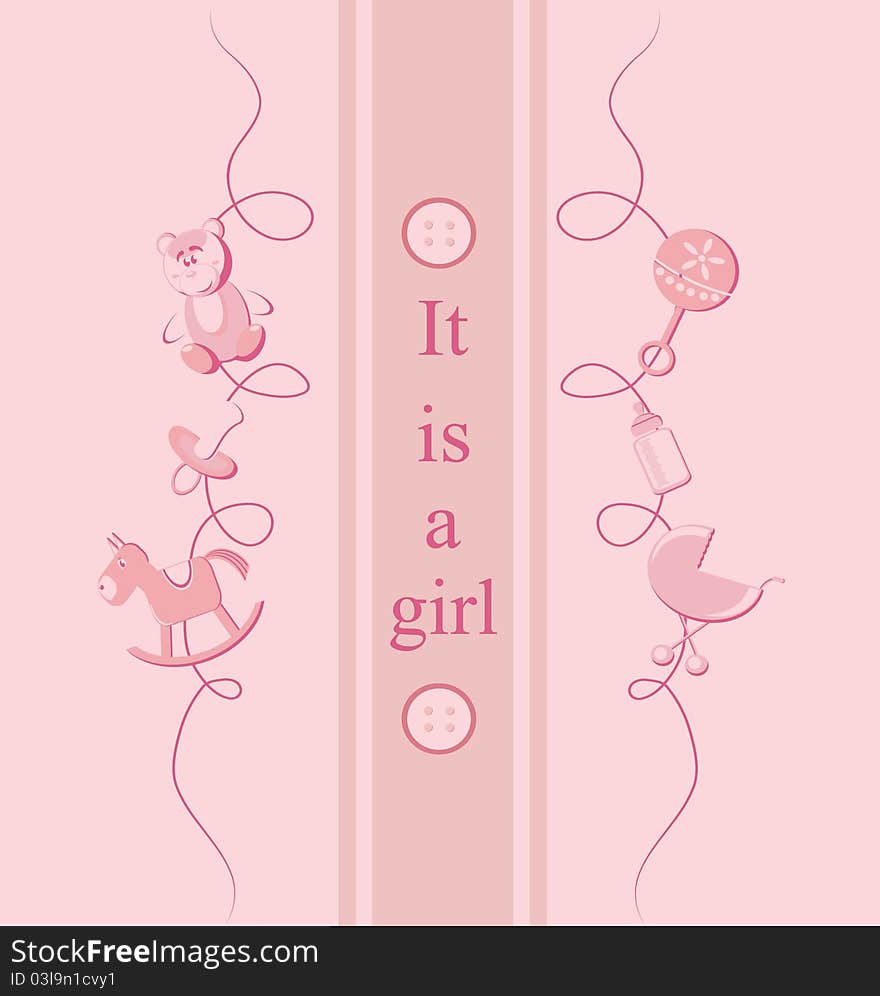 Baby Girl Arrival Announcement Card.