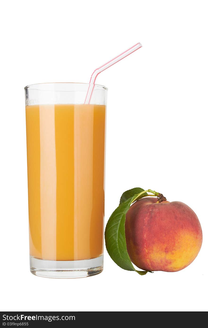 Fresh peach juce in glass isolated