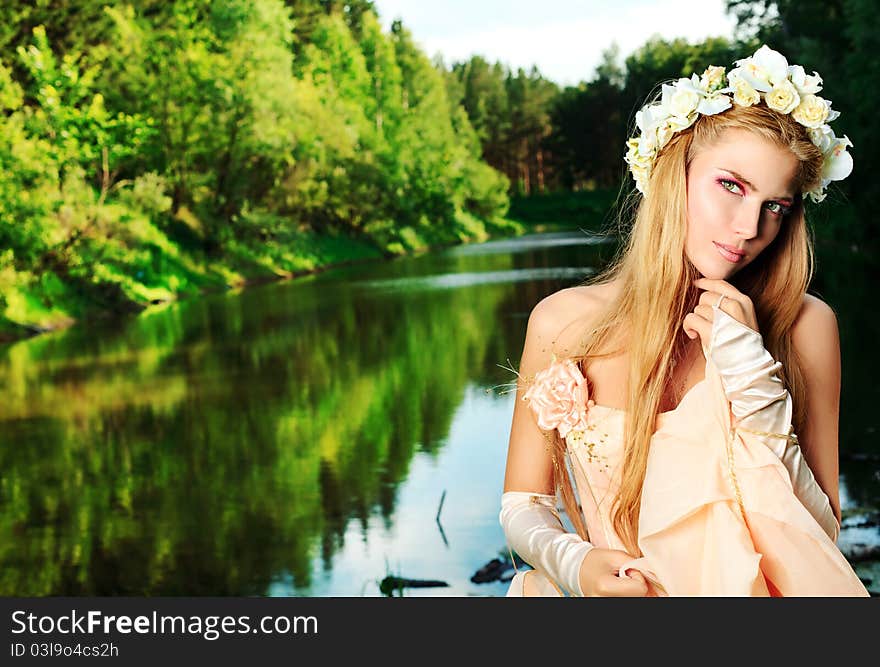 Portrait of a dreamy fairy girl outdoor. Portrait of a dreamy fairy girl outdoor.