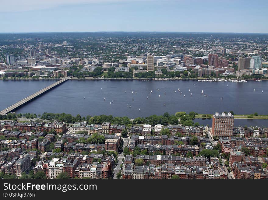 Charles River and Massachusetts Avenue Bridge View from 52-nd floor of Prudential Center. Charles River and Massachusetts Avenue Bridge View from 52-nd floor of Prudential Center