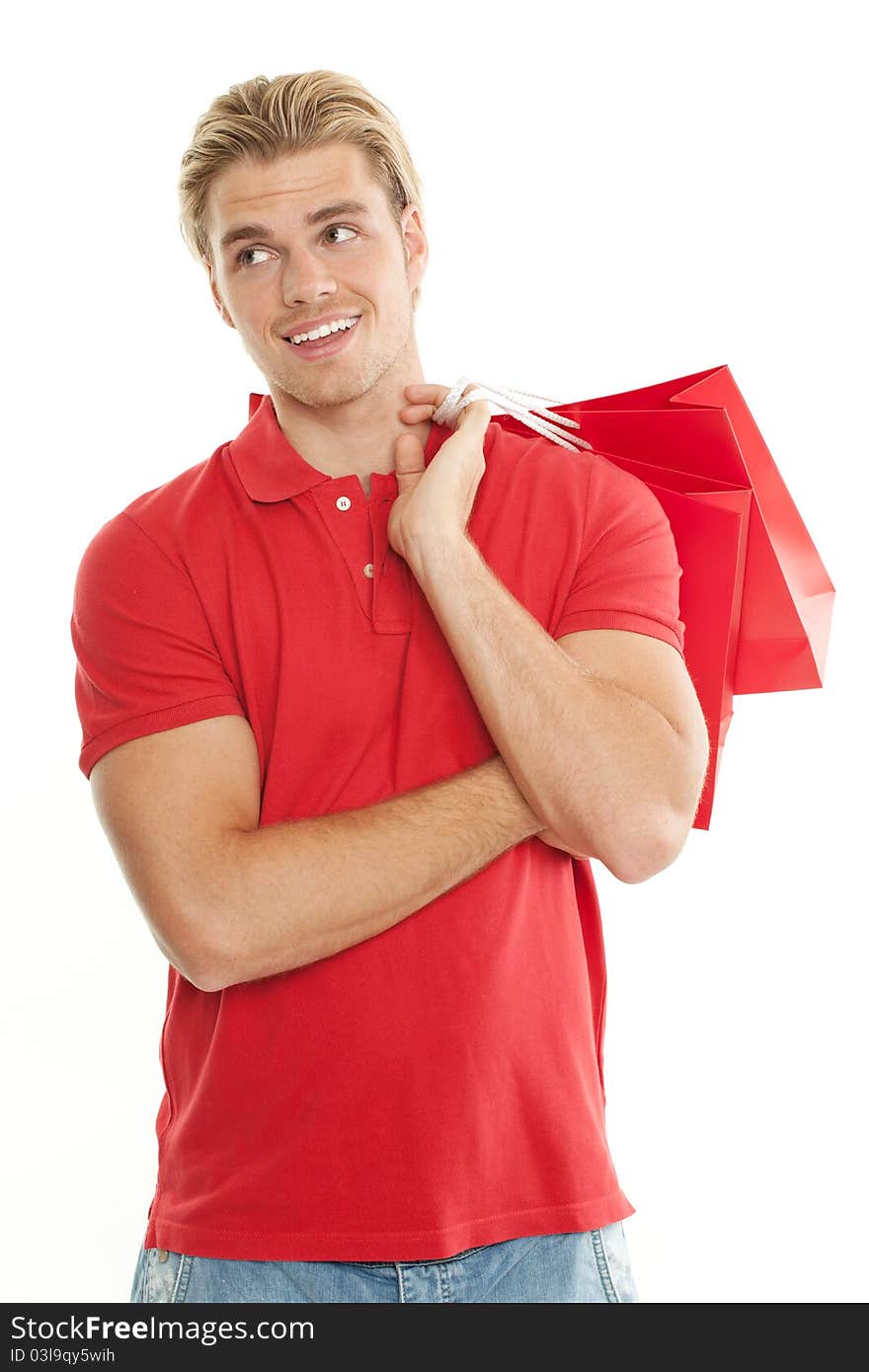 Attractive man having fun with  shopping. Attractive man having fun with  shopping