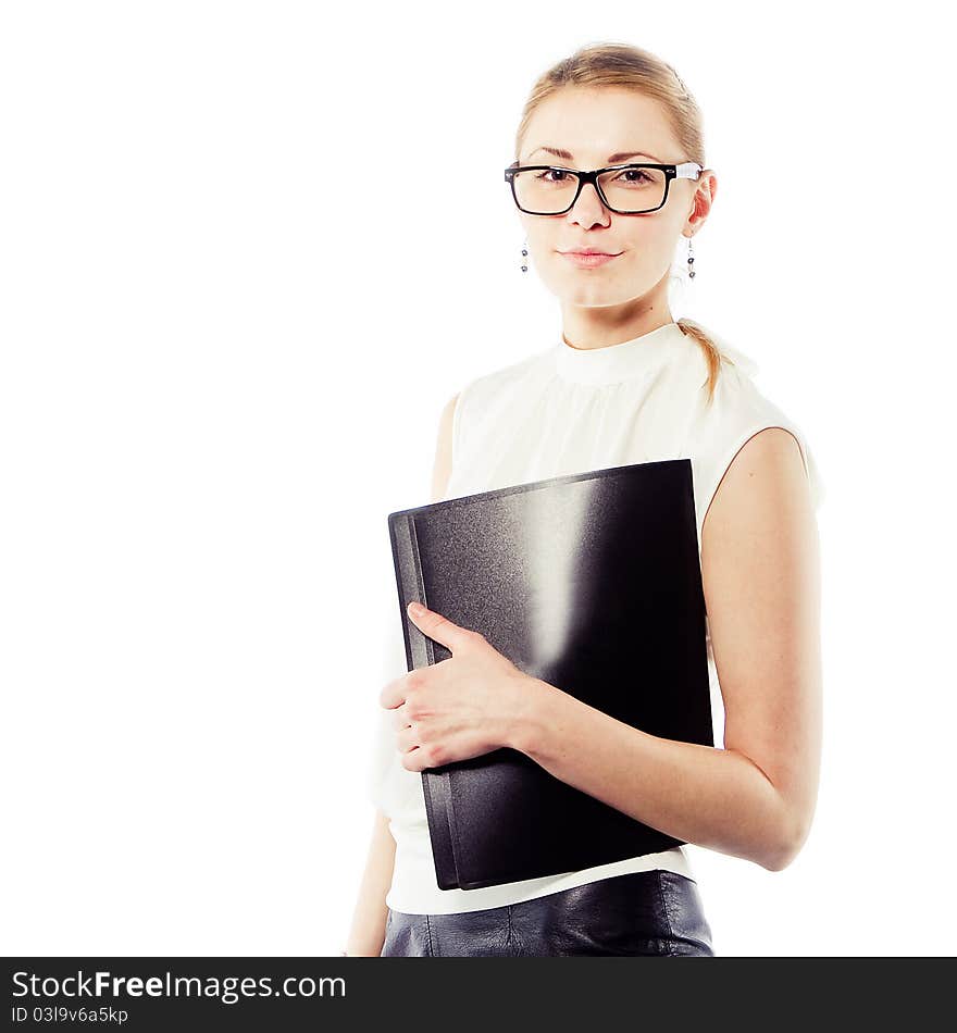 Smiling business woman isolated on white