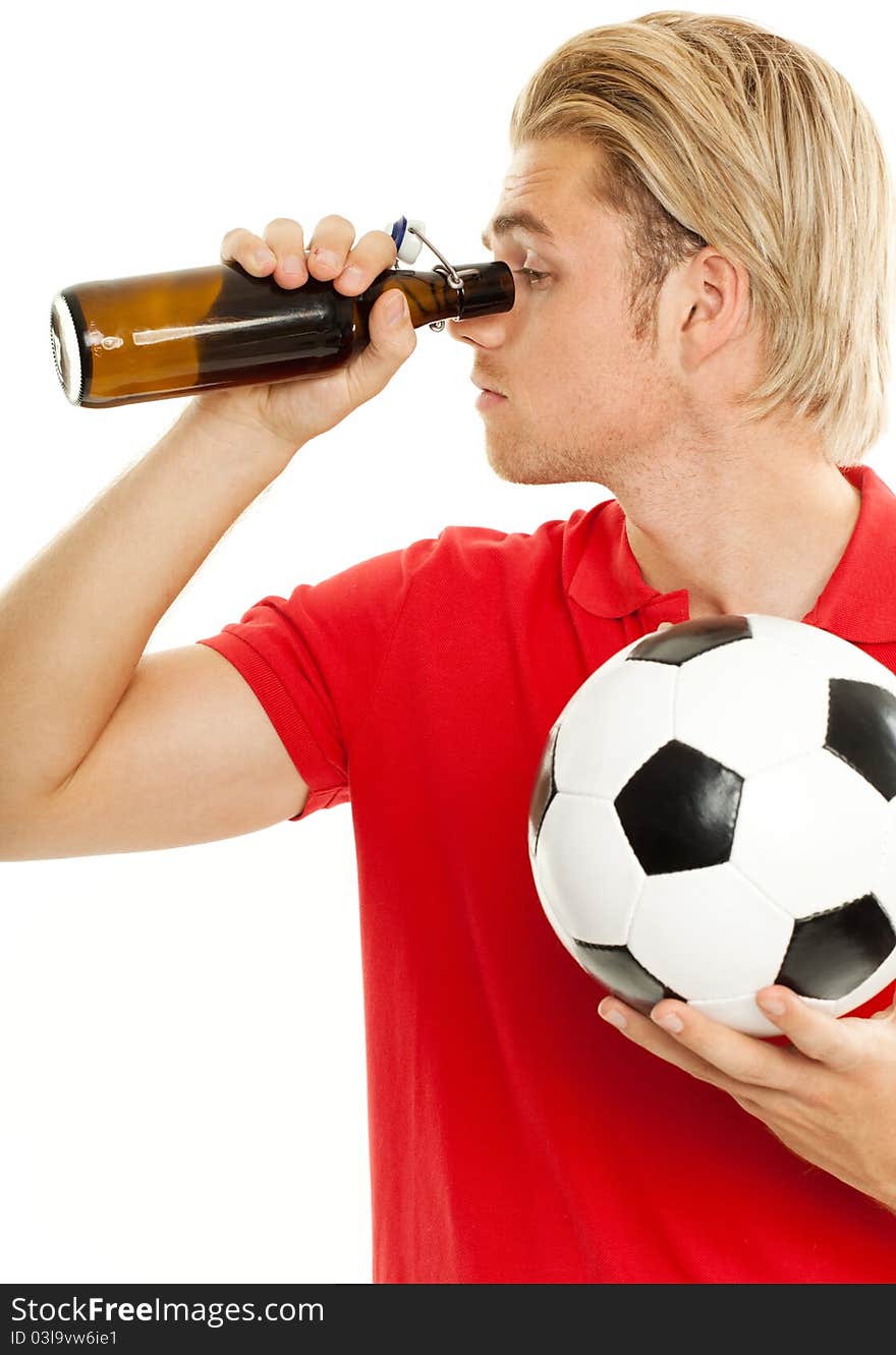 Man is looking in an empty beer. Man is looking in an empty beer