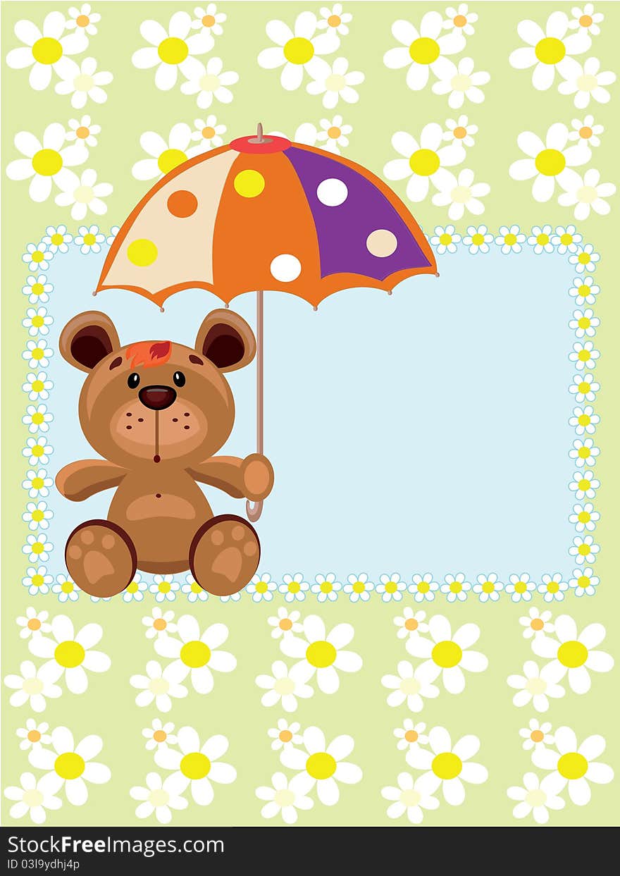 Postcard :cute toy bear with umbrella. Postcard :cute toy bear with umbrella