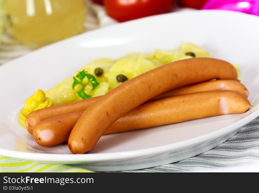 Frankfurter Sausage with mustard,potato