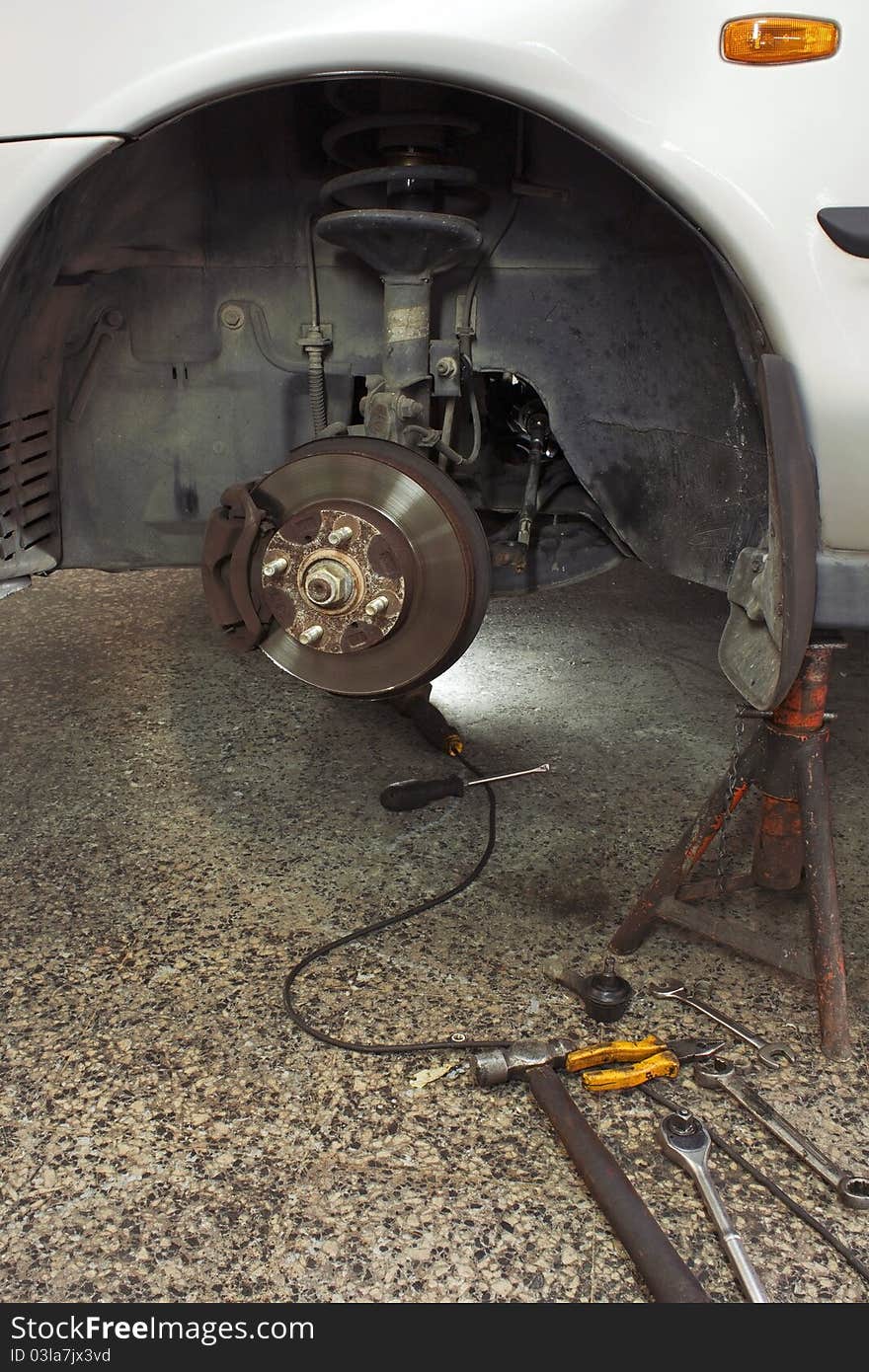 Detail of a disc brakes of a car in repair