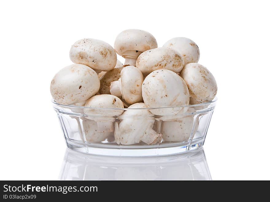 Bunch of mushrooms in a glass bowl