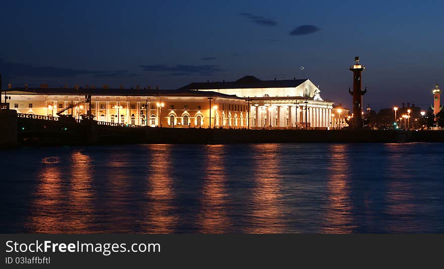 Night in St. Petersburg, Vasilyevsky island, the exchange. Night in St. Petersburg, Vasilyevsky island, the exchange