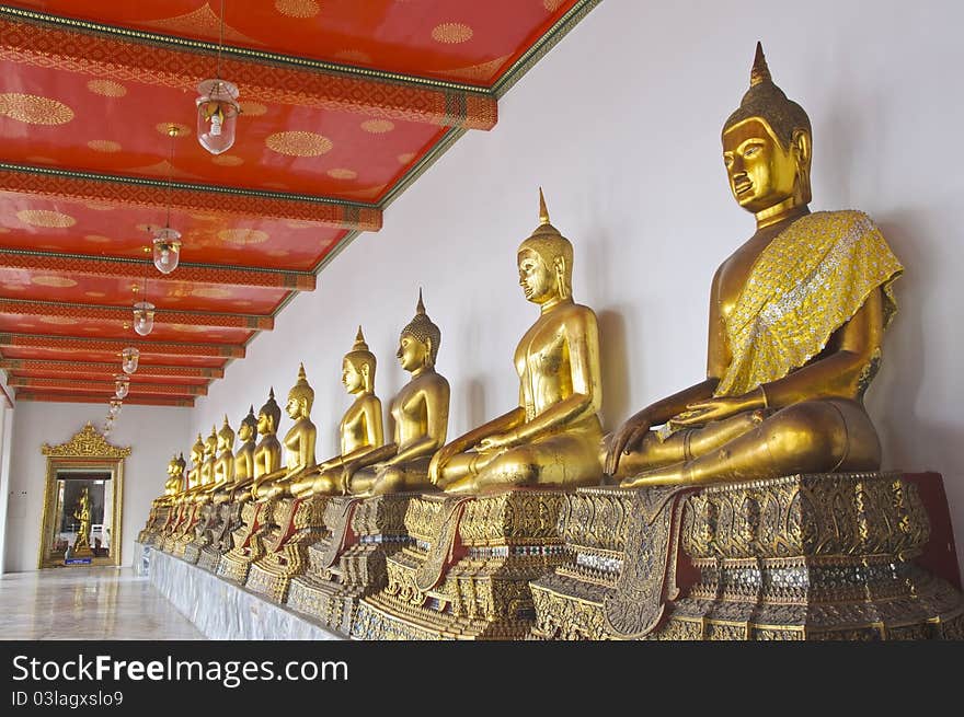 Arrange image of Buddha in temple Thailand