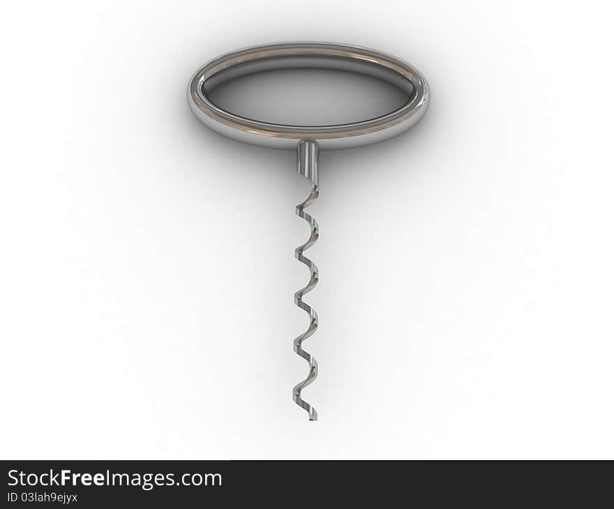 Metal corkscrew on a white background 3d