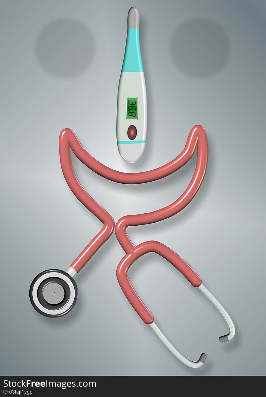 Stethoscope and thermometer creating smiling face. Stethoscope and thermometer creating smiling face