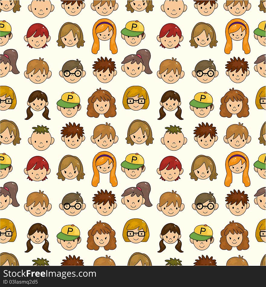 Seamless young people face pattern