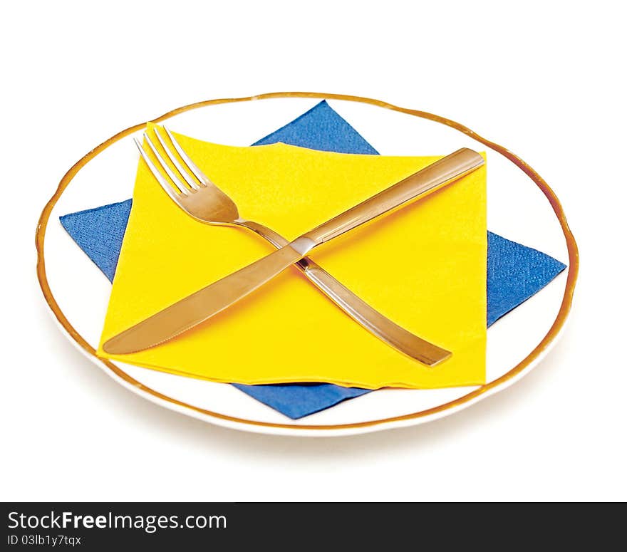 Knife fork napkin and plate