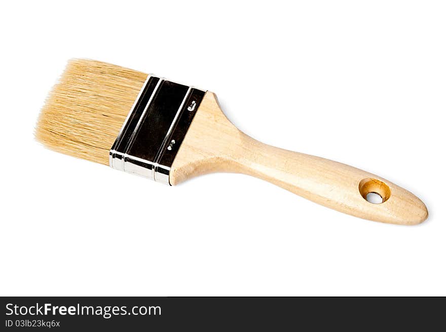 Paintbrush with stiff bristles isolated on white background