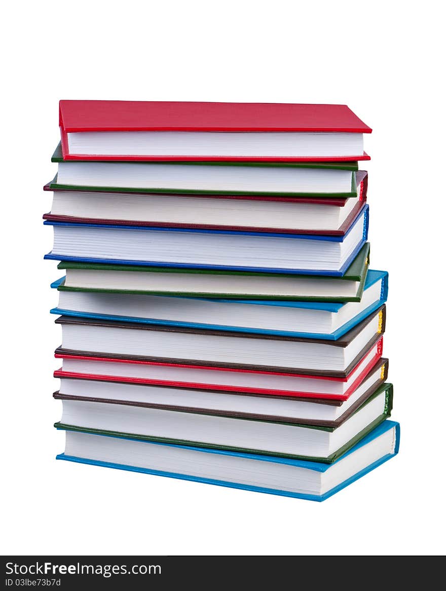 Stack books on white background isolated without shadow. Clipping paths.