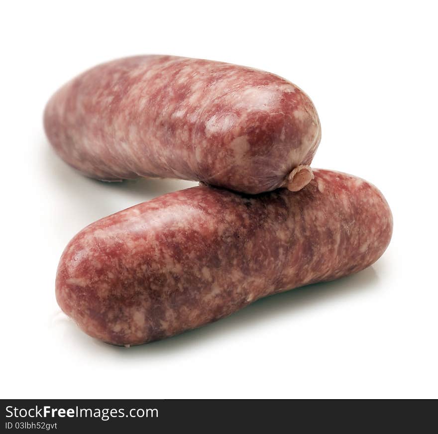 Two sausages on white