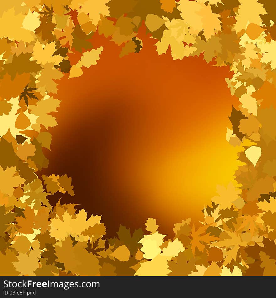 Gold autumn background with leaves. EPS 8