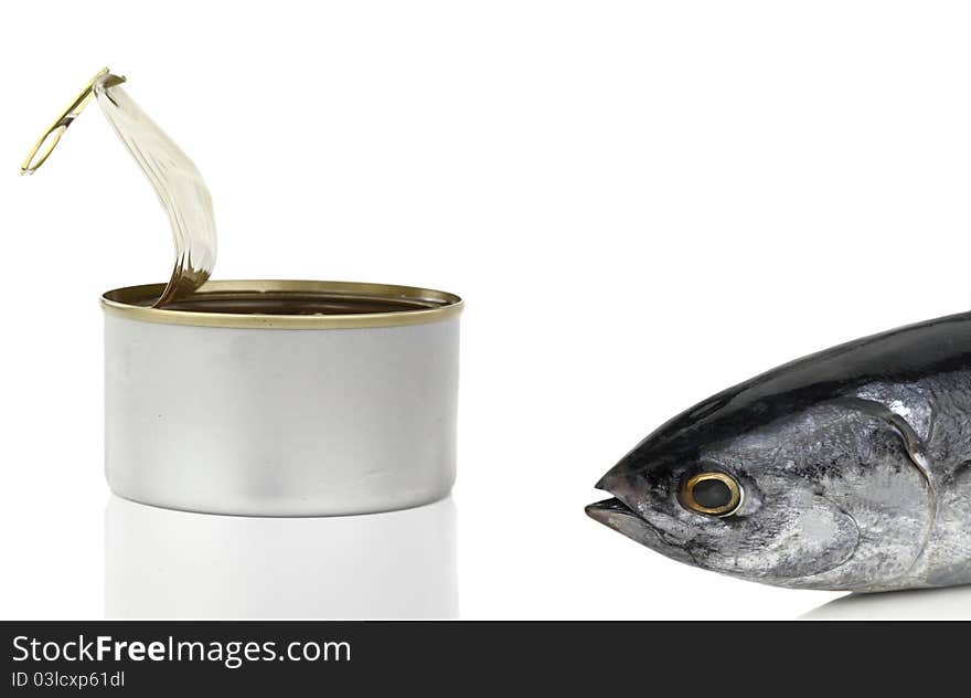 Tuna fish in front of the can